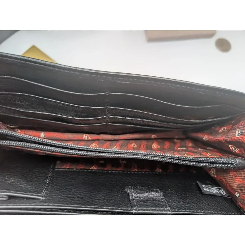 Brighton Black Croc Embossed Leather Organizer Wallet Clutch with Handle